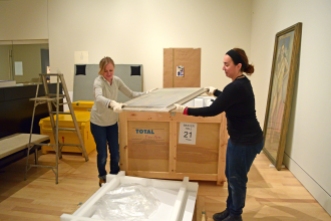 There are procedures in place for unpacking artwork to reduce the possibility of damage.